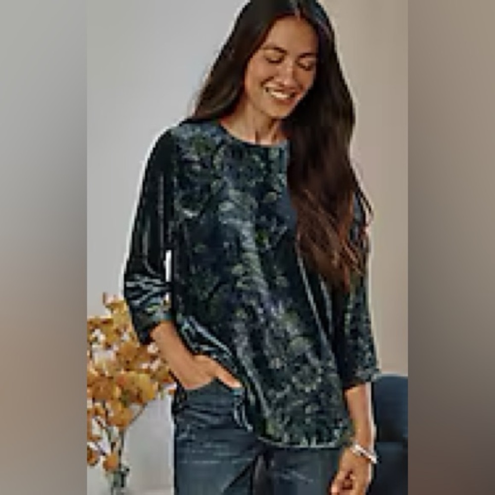 SALE J. Jill Peacock Blue Velvet Top | Printed Luxe Blouse | Women’s XL